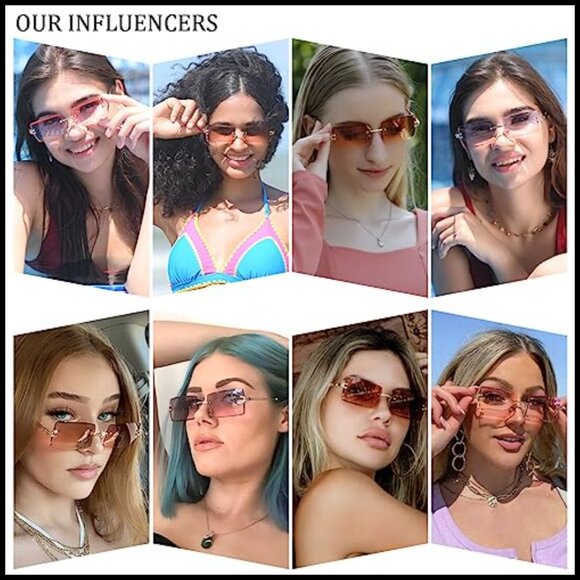 Y2K Rimless Rectangle Sunglasses UV400 Protection Chic Retro Fashion - Picture 2 of 7